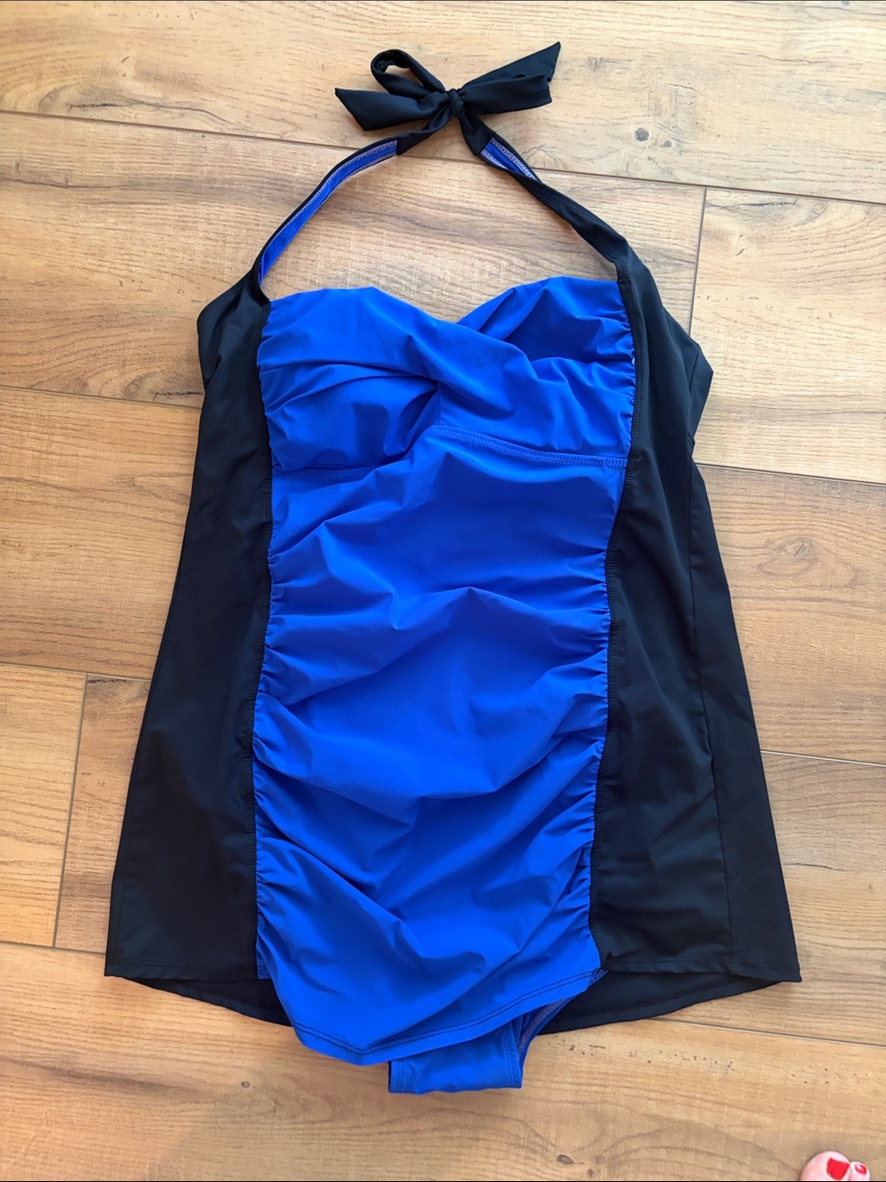 ASSETS by Sara Blakely Royal Blue and Black One-Piece Halter Swimsuit Dress
